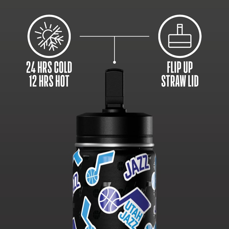 Hydrapeak x NBA Officially Licensed Utah Jazz 14oz Mini Kids Water Bottle with Straw Lid and Handle Reusable Stainless Steel Double Wall Insulated Spill Proof Sports Gift for Boys Girls - Image 3